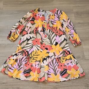 LOFT Floral Cotton 3/4 Length Sleeve Dress Size Small
